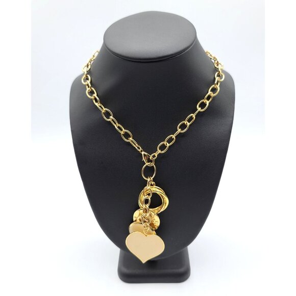 Unbranded Jewelry - Vintage Goldtone Open Link Choker Necklace Multi Charm Pendant Enamel Hearts